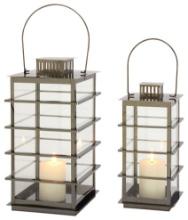 GwG Outlet Stainless Steel Glass Black Set of 2 Lantern in 13", 16"H 70079