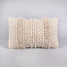 Urbane Boho Woven Cotton And Jute Lumbar Trow Pillow With Beige Finish S39989