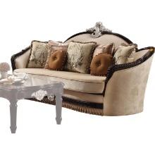 Acme Sofa with 7 Pillows in Tan Fabric and Black Finish 52110