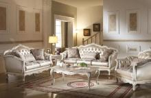Acme Sofa with 3 Pillows in Rose Gold and Pearl White Finish 53540