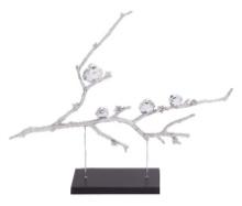 Birds Sitting Branch Polystone Sculpture Silver Delicately Balanced  Decor