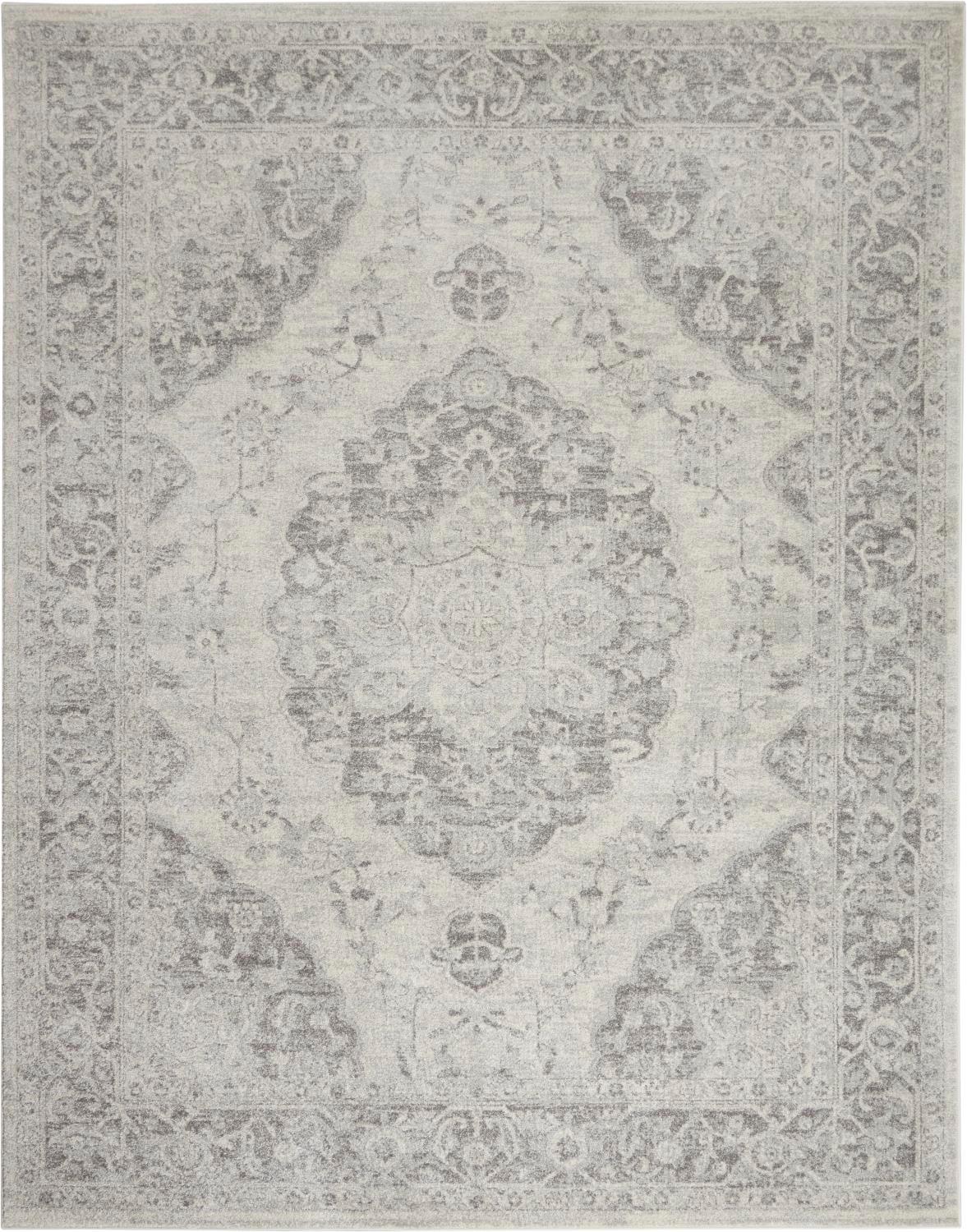 Nourison Tranquil 8'10" X 11'10" Ivory And Grey Area Rugs 099446485106