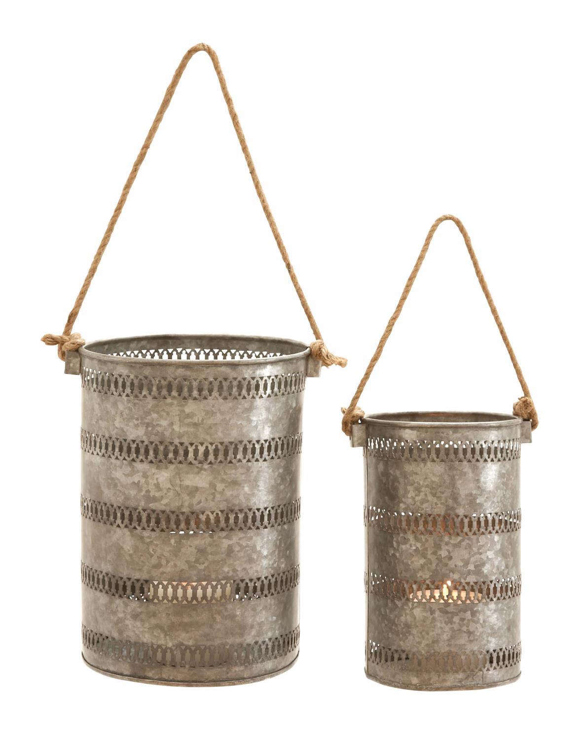 GwG Outlet Vintage Style Set of 2 Galvanized Metal Lanterns 38188
