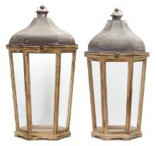 Melrose Iron And Wood Set Of 2 Lantern With Brown And White Finish 78464DS