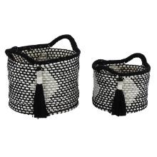 Zimlay Round Black And White Cotton Rope Set Of 2 Storage Baskets 98894