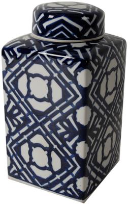 A & B Home Valora Blue And White Square Lidded Jar 69663