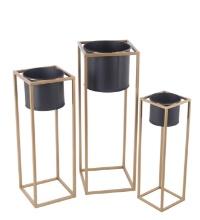 Privilege Set Of 3 Black And Gold Metal Planters 14487