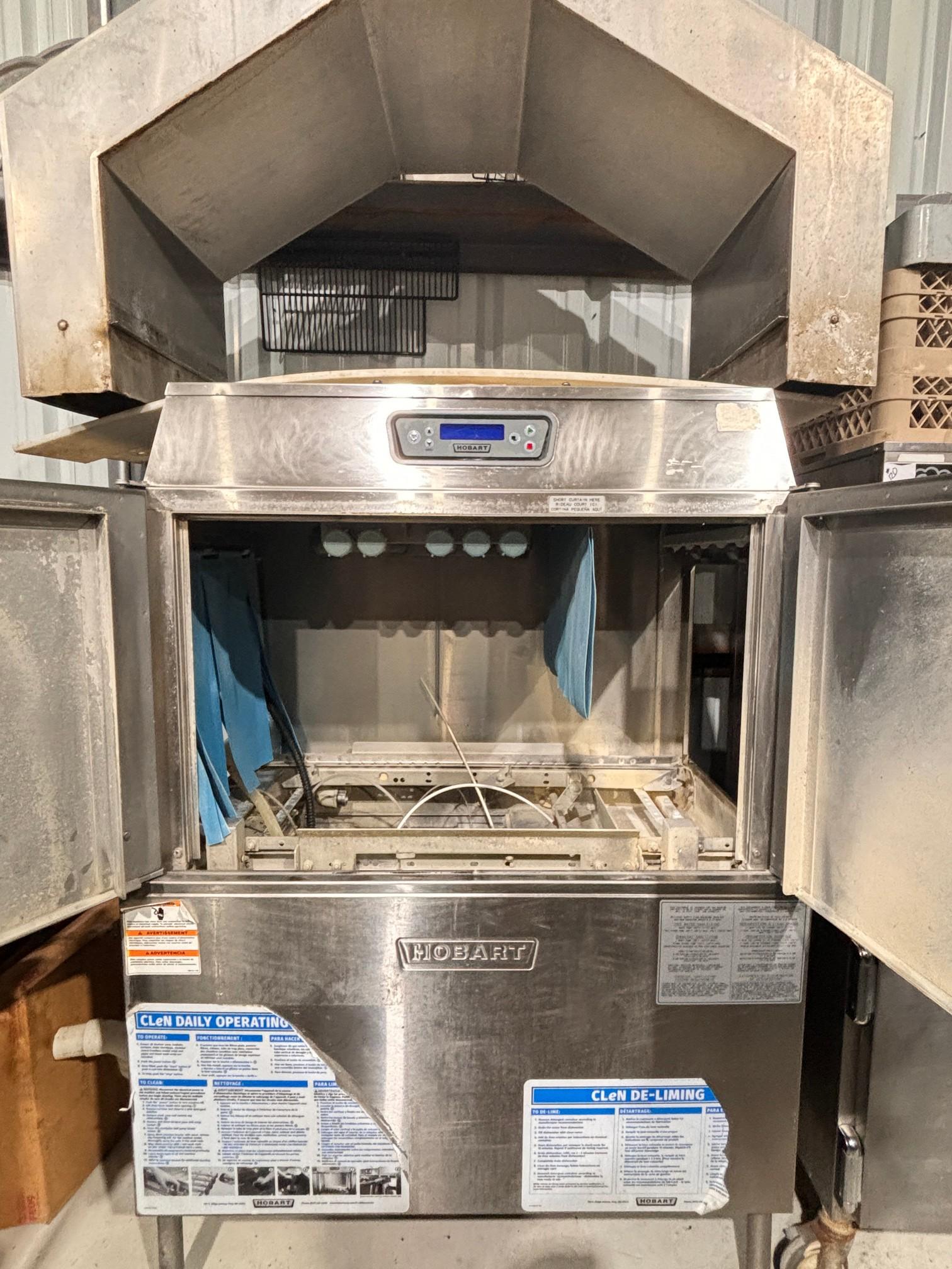 Hobart S.S. Double Pass Through Dishwashing System with Vent Hood