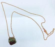 Pre-Columbian Jadeite Mayan Face Bead on Gold Chain