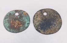 Pre-Columbian Tumbaga Disc Pendants, Pair of 2