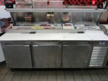 KAIRAK Model #KBP-91S Refrigerated Sandwich Prep Table / 91" Digital Prep Table W/ Over Shelf
