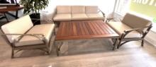 "Auburn", a 4 Piece Outdoor Patio Furniture Set with a 3 Seater Sofa, (2) Side Chairs, and 80" Teak