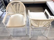 Bistro Chairs with Rope On Back and Arm Rest with a Powder Coated White Aluminum Frame and White Cus