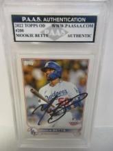 Mookie Betts of the LA Dodgers signed autographed slabbed sportscard PAAS Holo 102