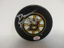David Pastrnak of the Boston Bruins signed autographed logo hockey puck PAAS COA 536