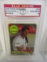 Juan Soto Nationals 2018 Topps Heritage ROOKIE #502 graded PAAS Gem Mint 10