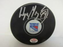 Wayne Gretzky of the NY Rangers signed autographed logo hockey puck PAAS COA 555