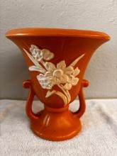 WELLER U.S.A. Vintage Floral Pattern Pottery / 8" Tall by 7" Wide - Stamped on Bottom