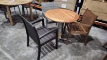 BRAND NEW OUTDOOR 100% FSC Solid Wood Round 31.5 Table with Aluminum Base -3 Multi-Colored Hardwood