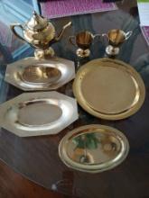Vintage Gold Plate Set / 7Pcs Set Gold Serving Trays