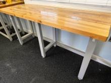 7' Wood Top Work Table W/ Metal Frame / SOLID Metal & Wood Table