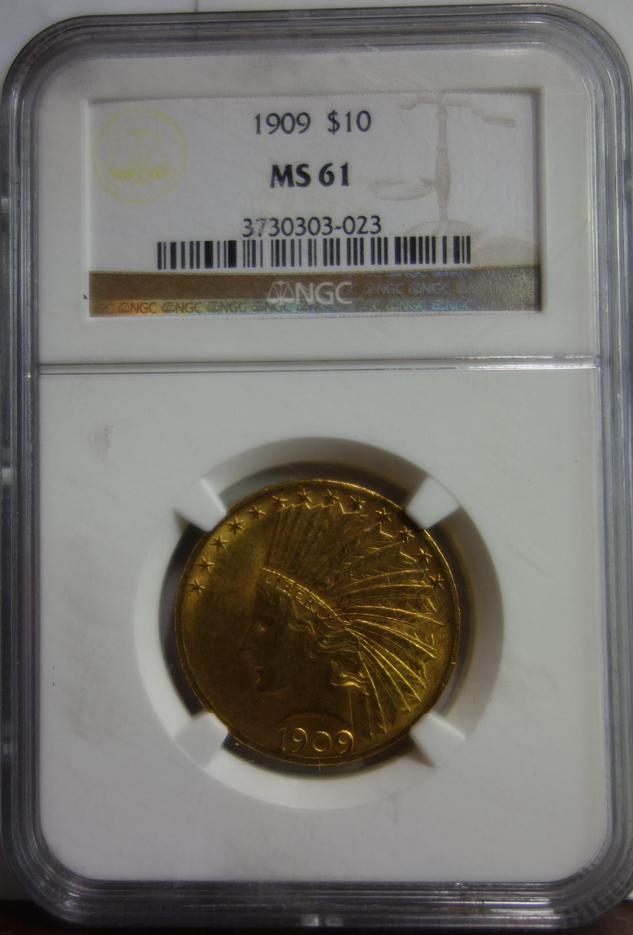 NGC GRADED MS-61 $10 GOLD INDIAN HEAD COIN