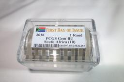 PCGS  ROLL OF 10 2018 1 RAND SOUTH AFRICA GEM BU COINS
