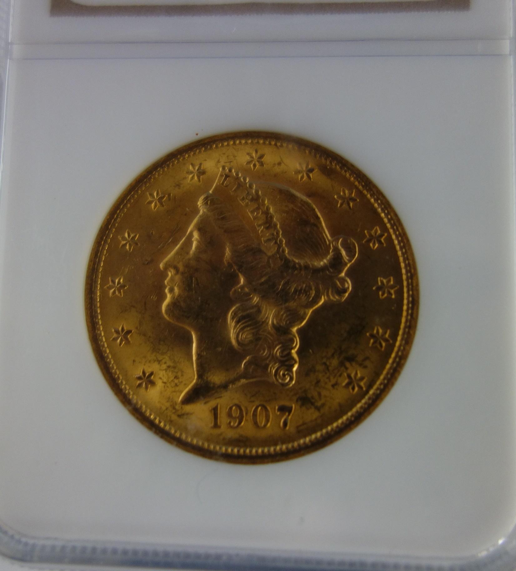 NGC GRADED MS-62 1907 $20 GOLD LIBERTY COIN