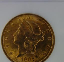 NGC GRADED MS-62 1907 $20 GOLD LIBERTY COIN