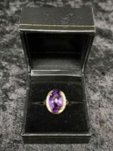 14k Yellow Gold Ring with Rose Cut Oval Amethyst