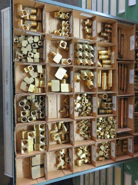 12 DRAWER VIDMAR W/ BRASS BARB FITTINGS, CAPS, BRASS PUSH CONNECT FITTINGS,