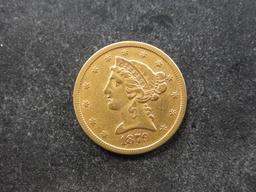 1879-S-FIVE D GOLD LIBERTY HEAD, 5 DOLLAR COIN, MINT, SAN FRANCISCO