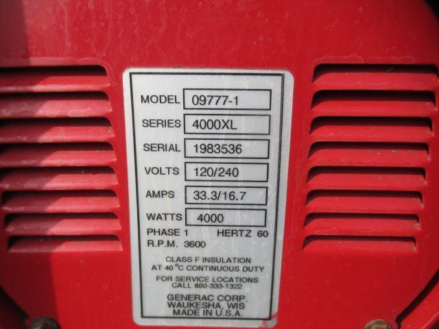 GENERAC 4000XL 09777-1 7.8HP GAS POWERED GENERATOR, 4000W, 120/240V