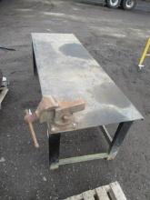 90'' X 31'' STEEL WORK TABLE W/ 4'' BENCH VISE