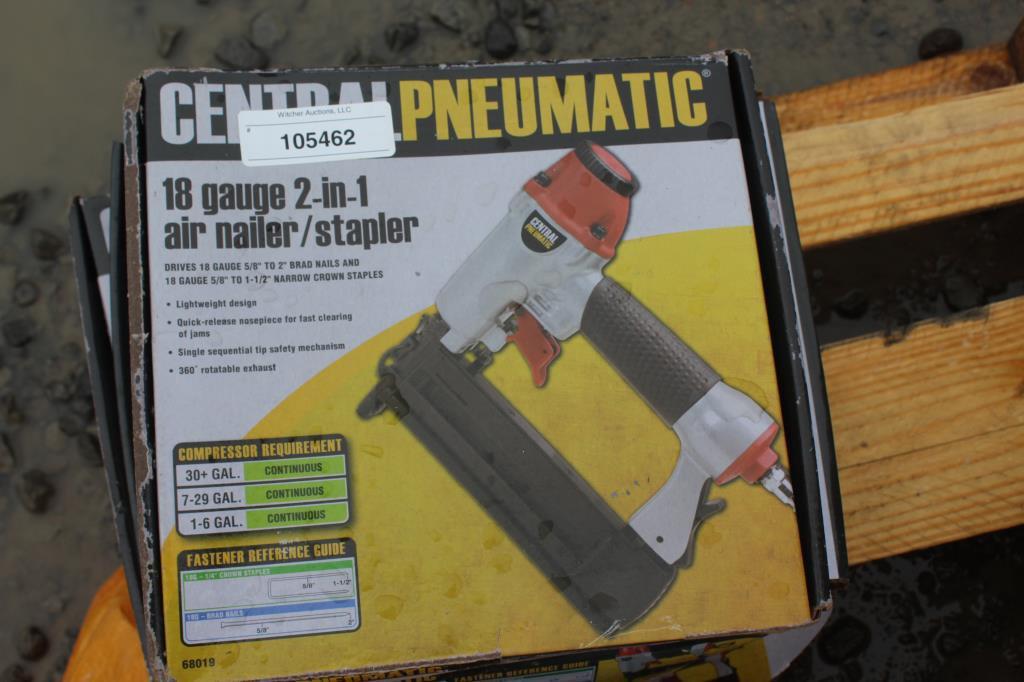 (5) Central Pneumatic 18ga Air Nailer/  Staplers