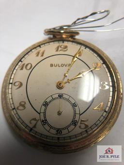 Bulova Open face 17J wound tight 10K Rolled Gold plate
