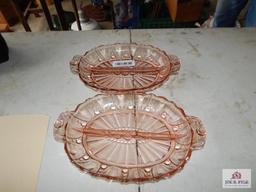 2 Carnival glass divided dishes