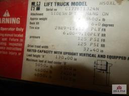 Hyster 50 propane fork truck w/ all terrain tires 7930hrs