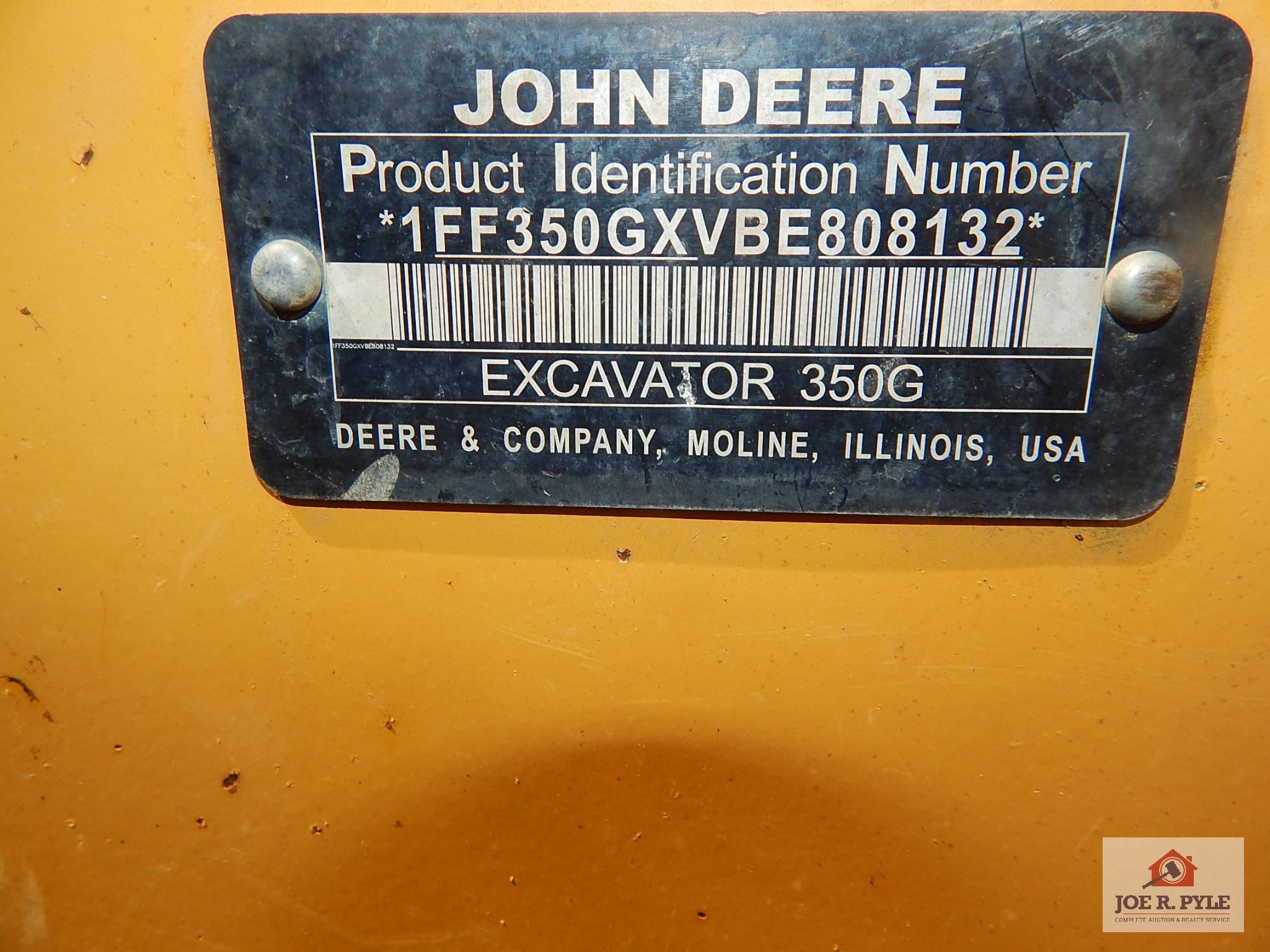 John Deere Excavator 350G 4614 hours. VIN 1FF350GXVBE808132