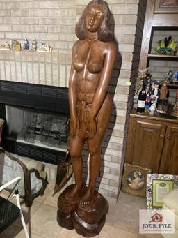 Hand carved wood nude girl 70"