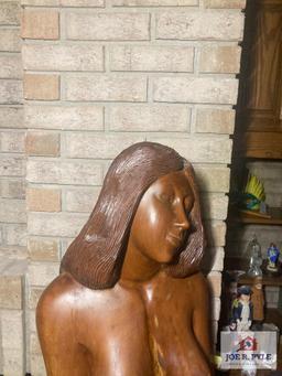 Hand carved wood nude girl 70"