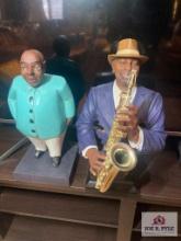 Resin sax player 16" and wooden man 15"