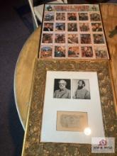 Scrap of Confederate money and Civil War stamps framed