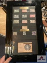 Spanish Don Quixote Spanish silver coin and stamps framed