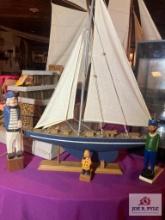 Wood sailboat 20 x 28 and three wood sailers