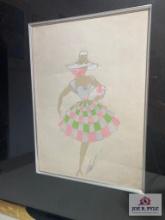 Erte 'Showgirls-Pink, Green and White Checkered Dress' Circa 1930