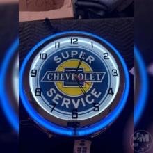 18 INCH SUPER CHEVROLET SERVICE DOUBLE BAND NEON CLOCK