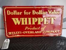 WHIPPET BY WILLYS-OVERLAND COMPANY, TIN SIGN , 22”...... X 12”......