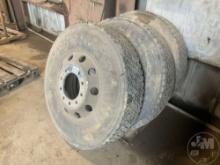 QTY OF 3 11R22.5 TIRES AND 2 ALUMINUM WHEELS, 1