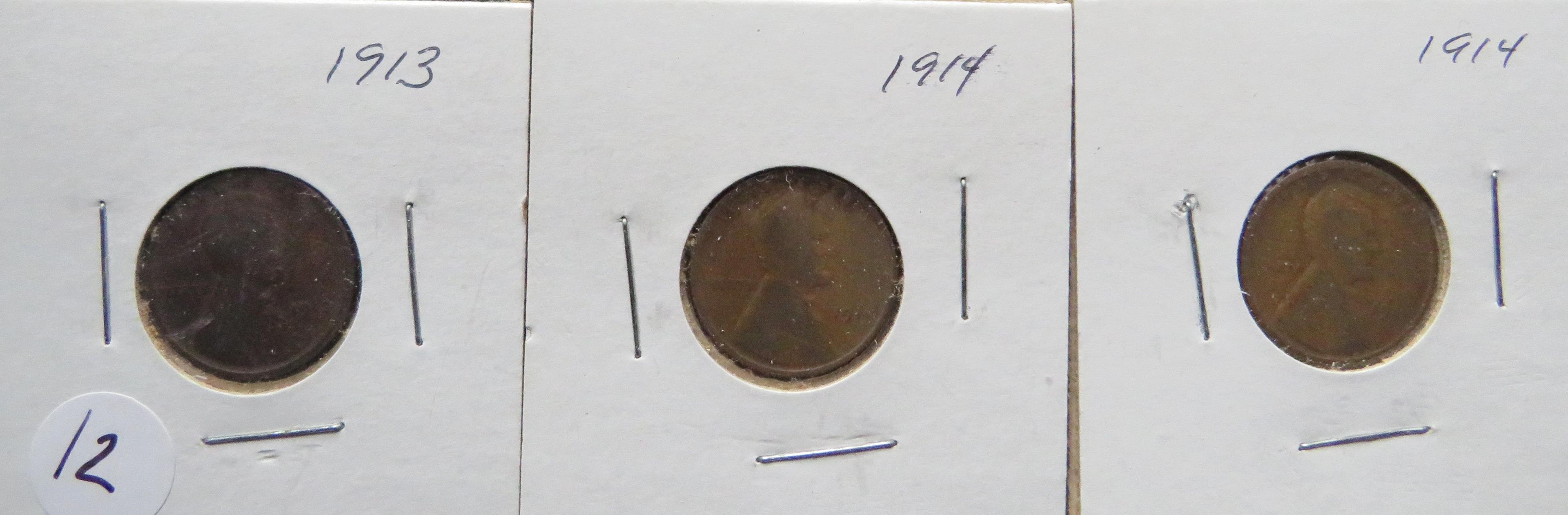 1913, (2) 1914- Lincoln Head Pennies